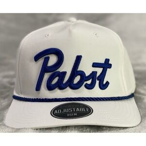 Pabst Blue Ribbon Golf Team Rope Snapback Hat OSFA Wht/Royal Blue Drinking Hat